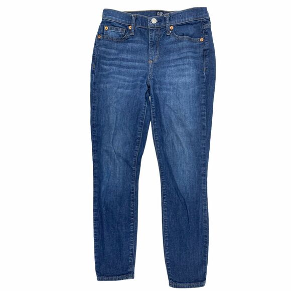GAP Jeans Womens Size 26 Blue Mid Rise Ankle Fit Dark Wash Denim True Skinny - Picture 1 of 7